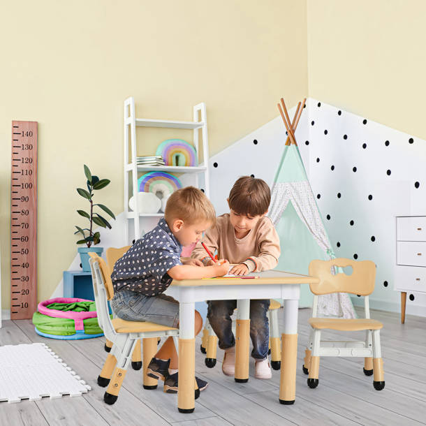 ECR4Kids DryErase Square Activity Table with 2 Chairs, Adjustable